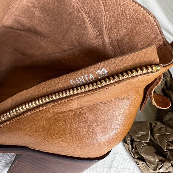 Anthropologie Silent D Dania Size 8 Side Zip Ankle Boot Honey Tan Leather Chunky - Picture 15 of 16